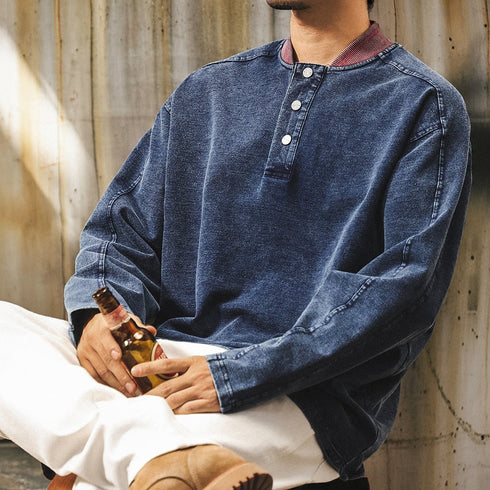 Vintage Denim Henley Neck Shirt P1844